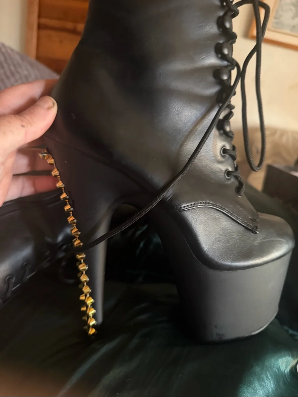 Adore Black Lace-Up Platform Boots, new without tags